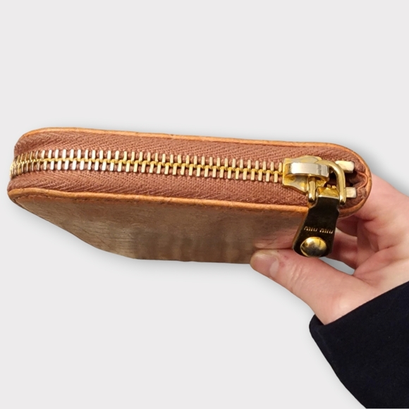 MIU MIU Crocodile Embossed Leather Zip Around Long Wallet, Salmon Pink - Picture 6 of 9